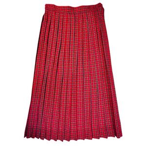 Vintage 90s Red Plaid Pleated long Skirt Leslie Fay Size 12